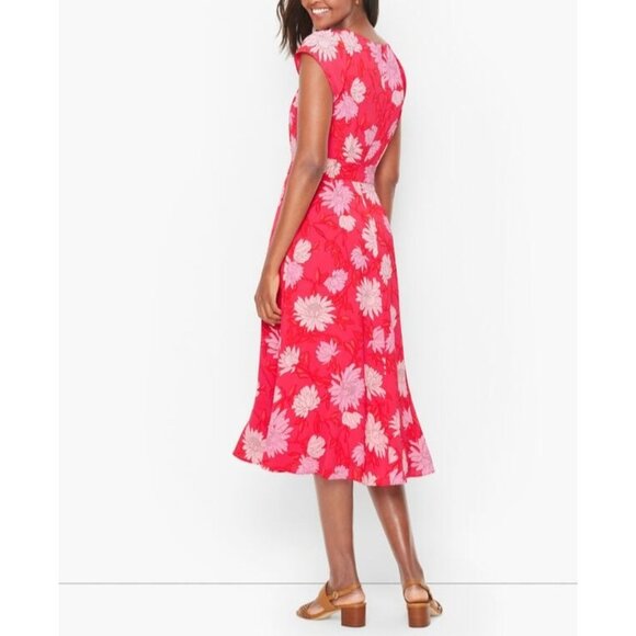 Talbots Belted Midi Shirtdress Pink Floral Chrysanthemum Dress +Pockets Size 14W - Picture 3 of 9
